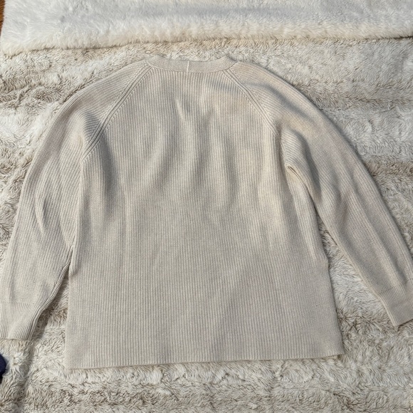 Athleta V-Neck Split Side Ribbed Knit Sweater Cream Ivory Small - Picture 7 of 7